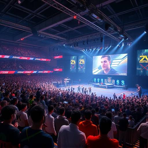 Crowd watching an esports tournament on a large screen.