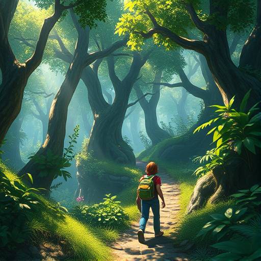 Screenshot from Eldoria Chronicles featuring a character exploring a lush forest environment.