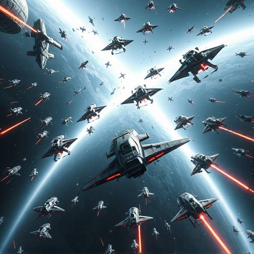 Screenshot from GalaxyFrontier showing a space battle with multiple ships.