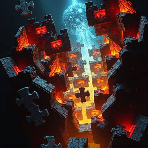 Screenshot of MysticRunes showing a complex puzzle with glowing runes.
